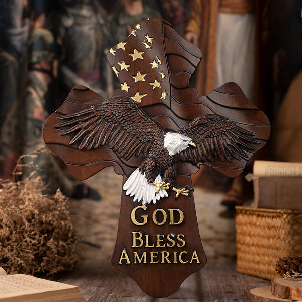 American Eagle Wooden Cross - God Bless America