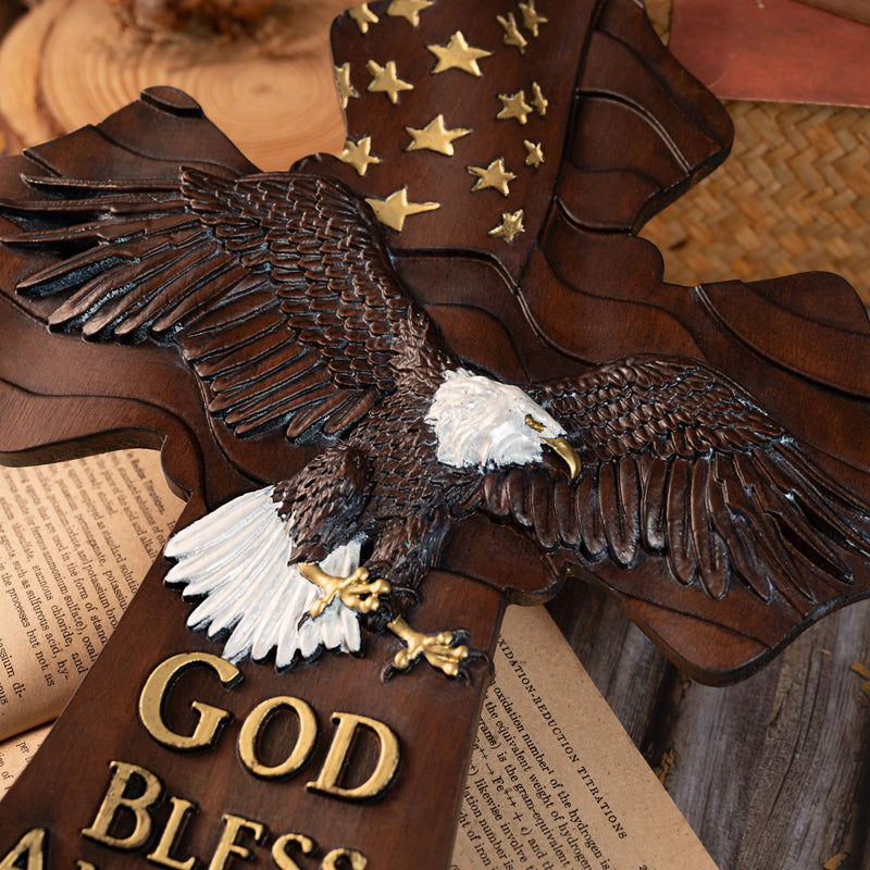 American Eagle Wooden Cross - God Bless America