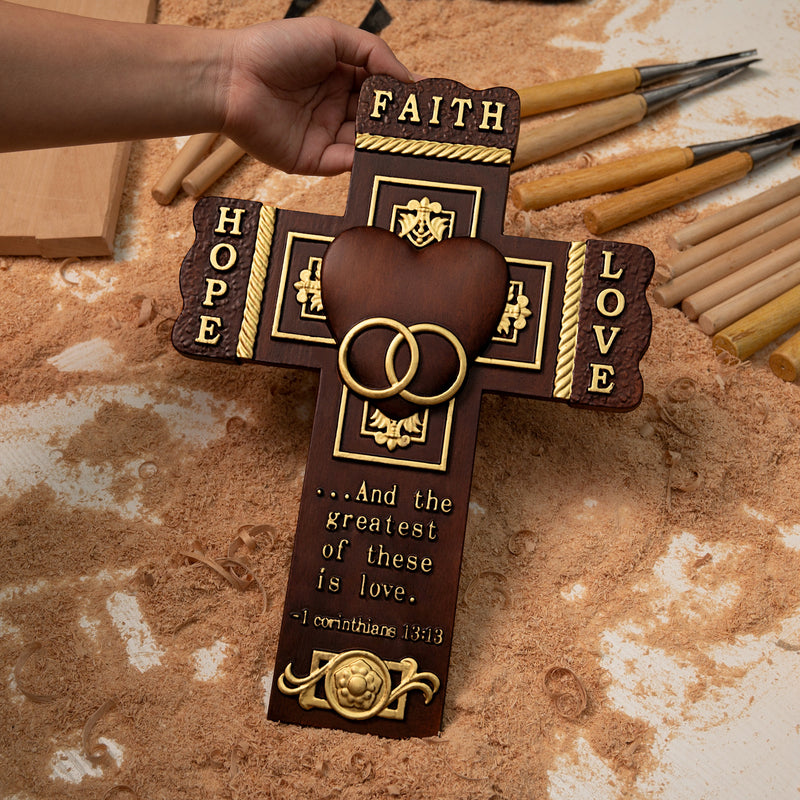 Faith, Hope, and Love Wall Cross with Bible Verse - Best Saint Valentine's day Gift