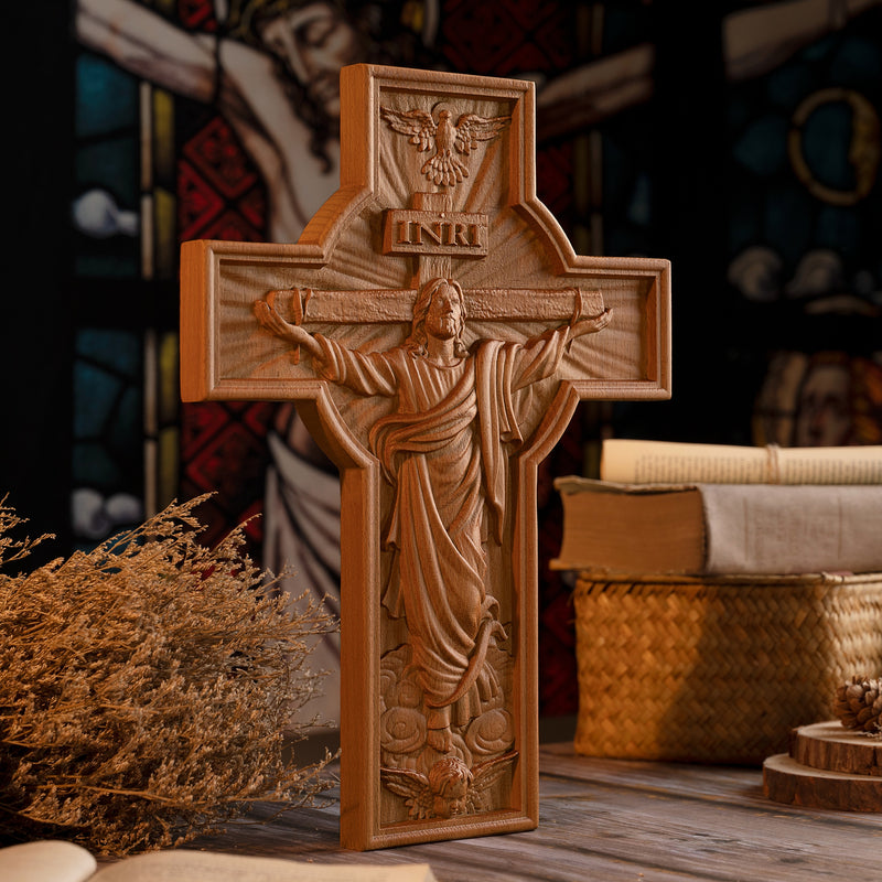 INRI Ascension  of Jesus wood carving cross —The best gifts for Easter