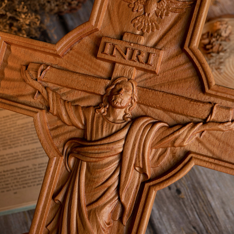 INRI Ascension  of Jesus wood carving cross —The best gifts for Easter