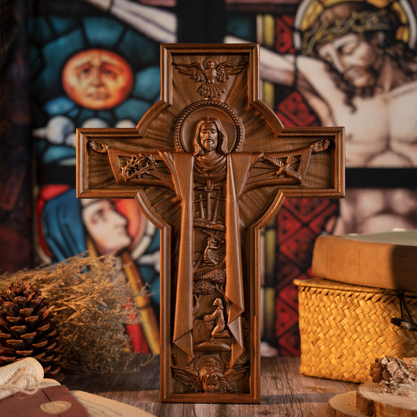 Bgcopper Ascension of Jesus wood carving cross - 2023 NEW VERSION