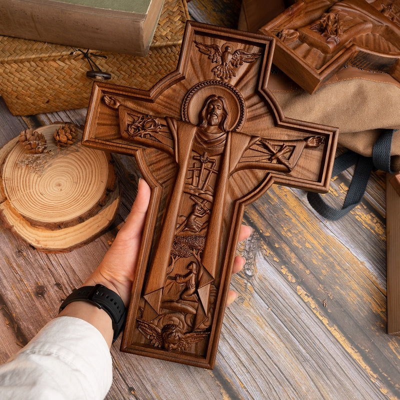 Bgcopper Ascension of Jesus wood carving cross