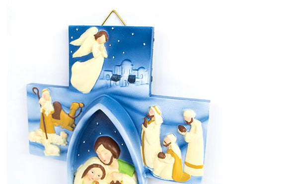 Jesus Was Born Resin Cross Wall Art - Christian Christmas Gifts / Ornament Home Decor Baby Jesus Christ Cross
