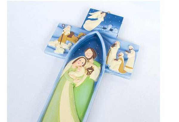 Jesus Was Born Resin Cross Wall Art - Christian Christmas Gifts / Ornament Home Decor Baby Jesus Christ Cross