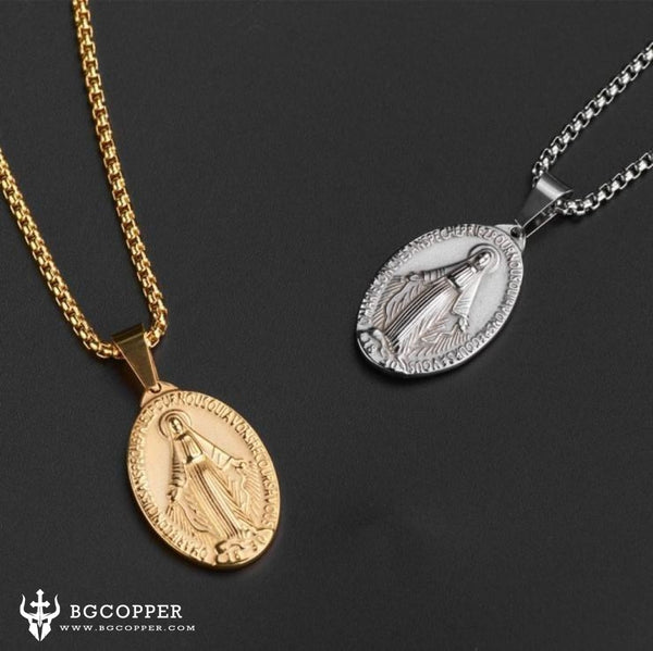 Double-sided embossed Virgin Mary oval pendant - BGCOPPER