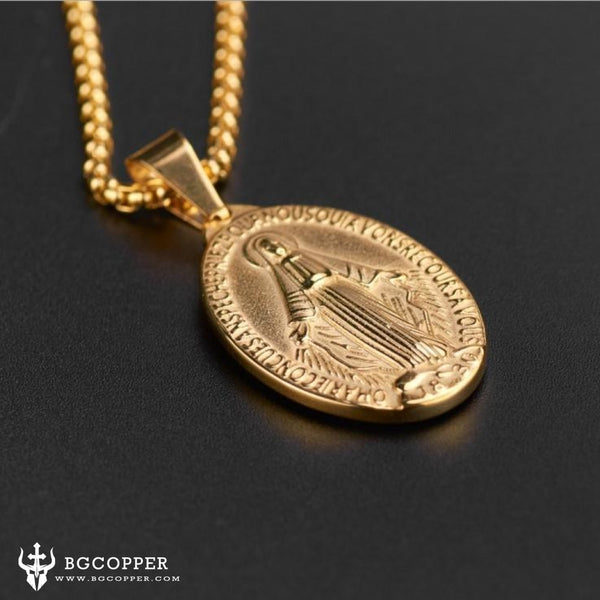 Double-sided embossed Virgin Mary oval pendant - BGCOPPER