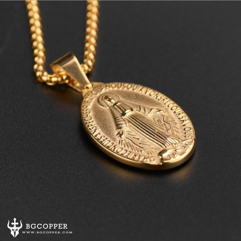 Double-sided embossed Virgin Mary oval pendant - BGCOPPER