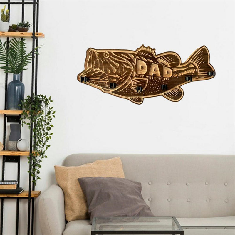 Father's Day Gift - Wood Bass Fishing Rod Holder