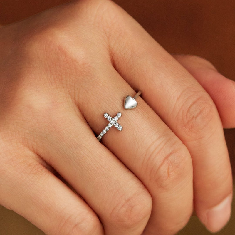 To My Daughter "Pray Through It" Heart and Cross Ring