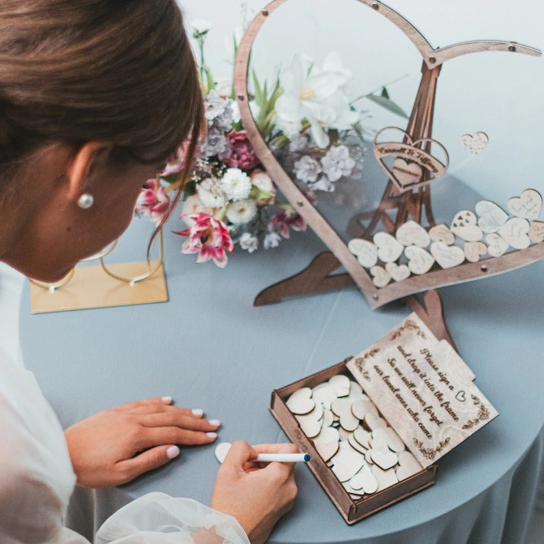 Hearts Wedding Guest Book Alternative, Custom Drop Box, Unique Wooden Boho and Rustic Wedding Decor, Anniversary