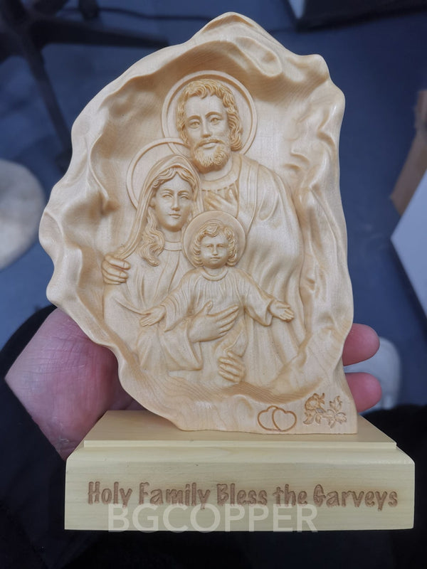 Southern European Boxwood Holy Family Blessing Ornament - Engraved with Your Surname