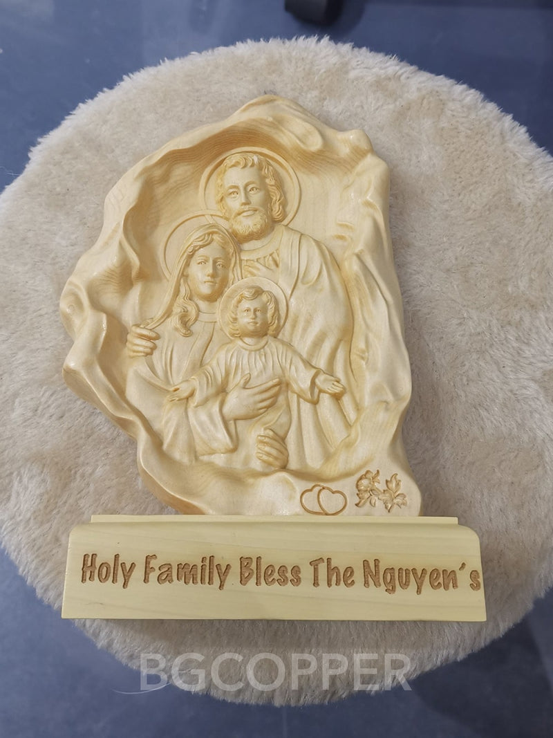 Southern European Boxwood Holy Family Blessing Ornament - Engraved with Your Surname