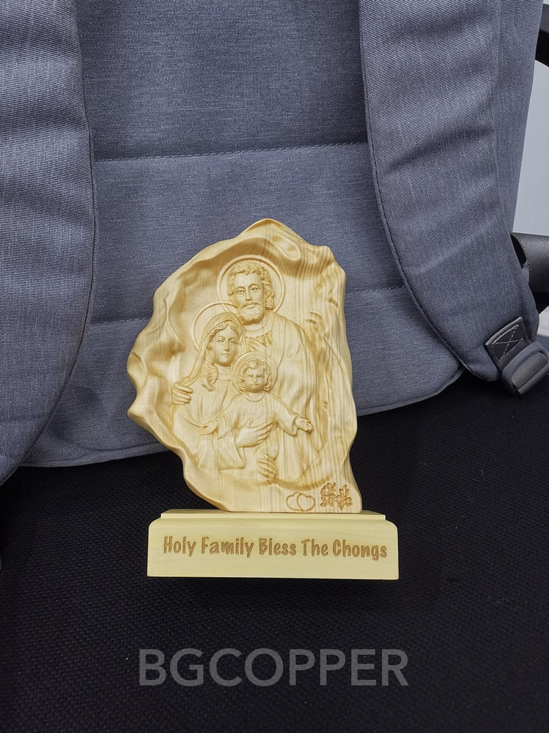 Southern European Boxwood Holy Family Blessing Ornament - Engraved with Your Surname