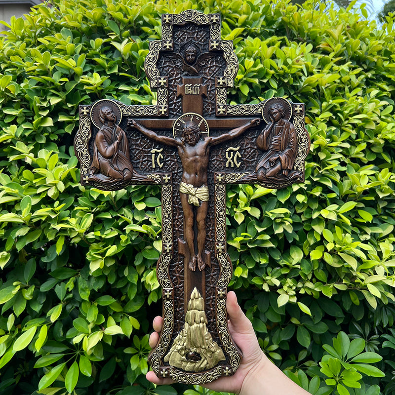 Wooden Cross Standing Orthodox Carved Crucifix Jesus Christ Large 16 ICXC  NIKA