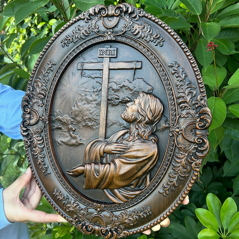 Jesus Agony in the Garden Wood Carving, Home Wall Religious Pendant Decoration