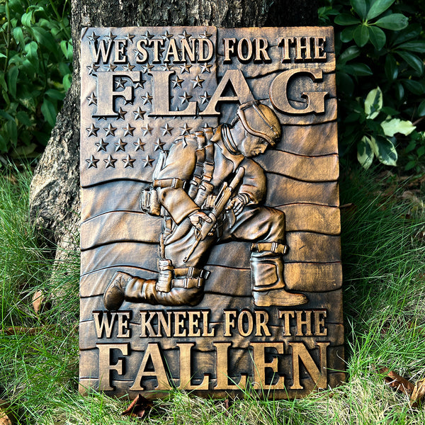 We Stand For The Flag, We Kneel For The Fallen -American soldier wood carving memorial icon