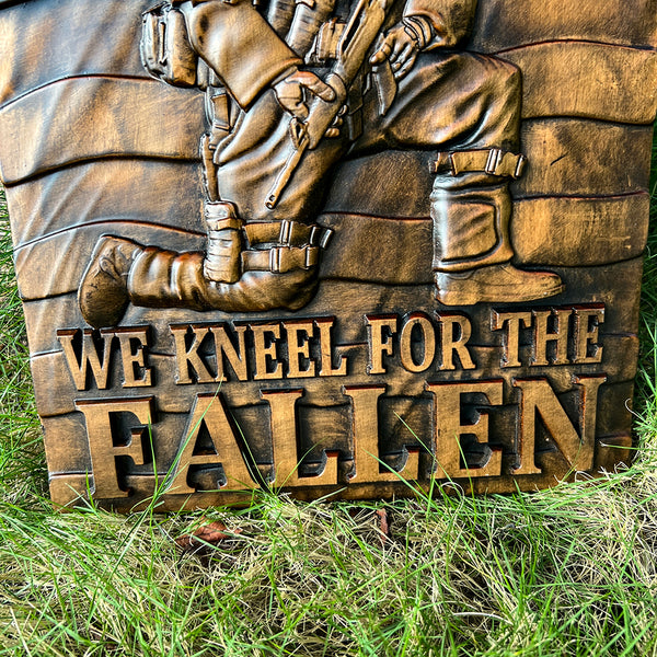 We Stand For The Flag, We Kneel For The Fallen -American soldier wood carving memorial icon
