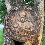 Saint Francis of Assisi religious icon, natural wood carved wall decoration pendant
