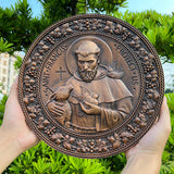 Saint Francis of Assisi religious icon, natural wood carved wall decoration pendant