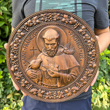 Saint Francis of Assisi religious icon, natural wood carved wall decoration pendant