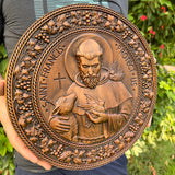 Saint Francis of Assisi religious icon, natural wood carved wall decoration pendant