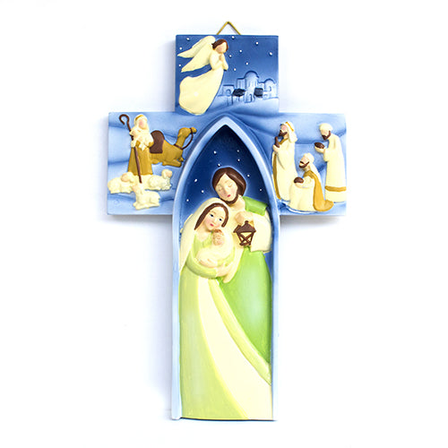 Jesus Was Born Resin Cross Wall Art - Christian Christmas Gifts / Ornament Home Decor Baby Jesus Christ Cross