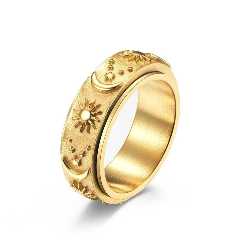 Titanium Steel Retro Sun and Moon Revolving Decompression Ring - BGCOPPER