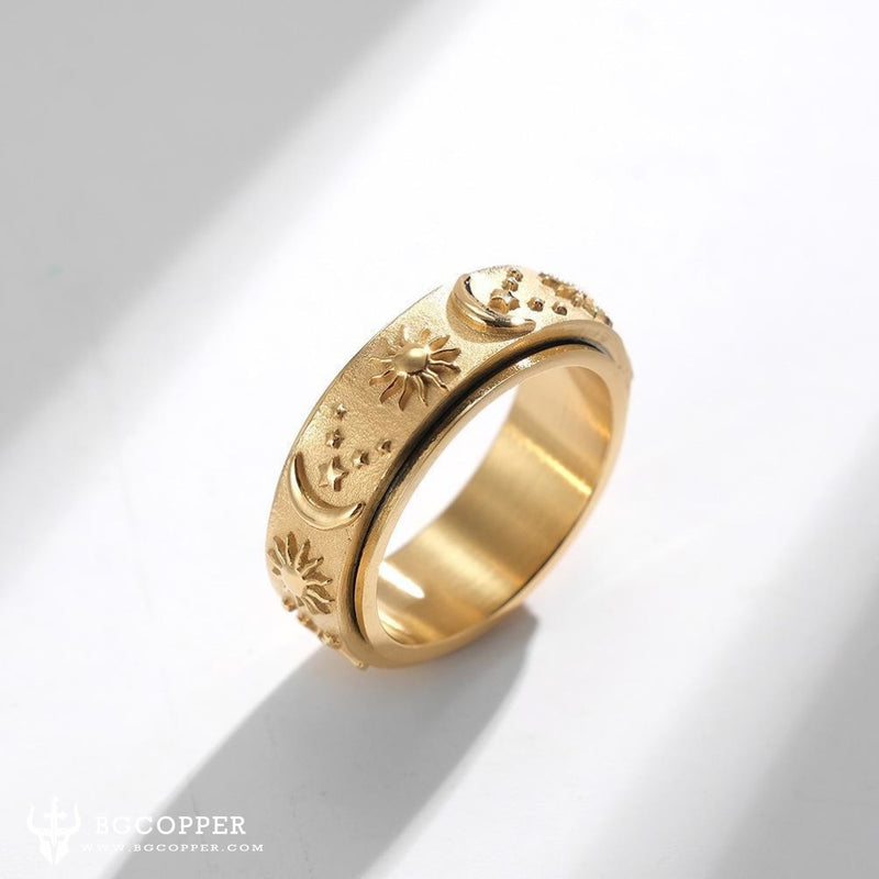 Titanium Steel Retro Sun and Moon Revolving Decompression Ring - BGCOPPER