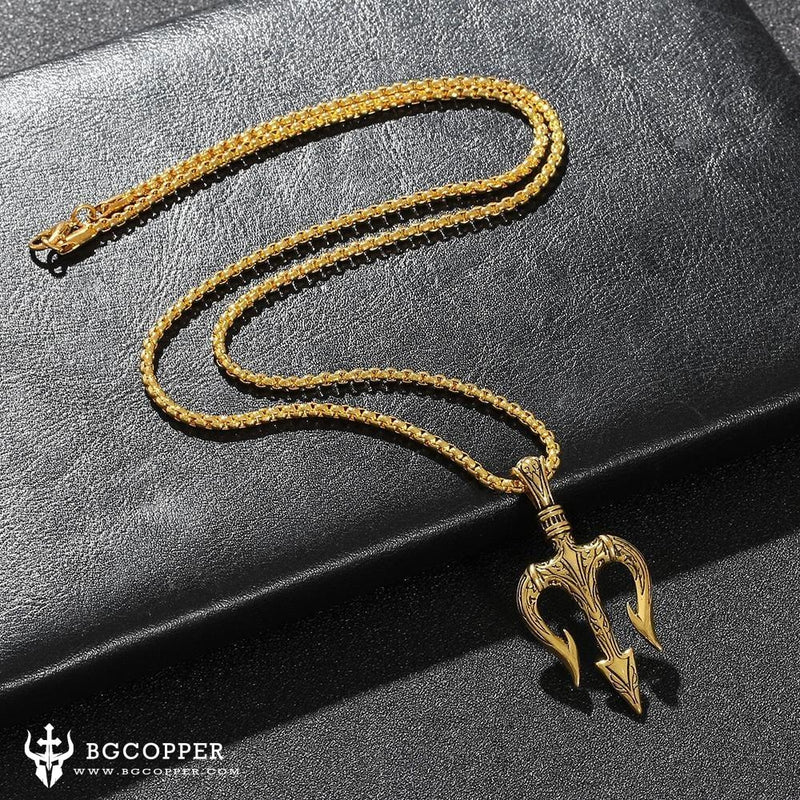 Poseidon Trident Necklace Men's Lucky Charm - BGCOPPER