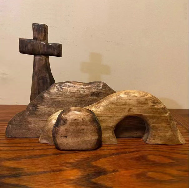 Solid Wood Empty Tomb with Jesus Easter Scene Decoration - Artwork for Home