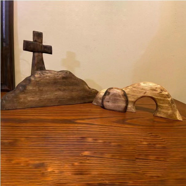 Solid Wood Empty Tomb with Jesus Easter Scene Decoration - Artwork for Home