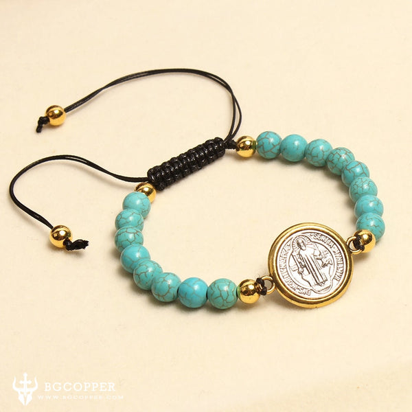 Prayer of Saint Benedict Precious Turquoise Stone Bracelet