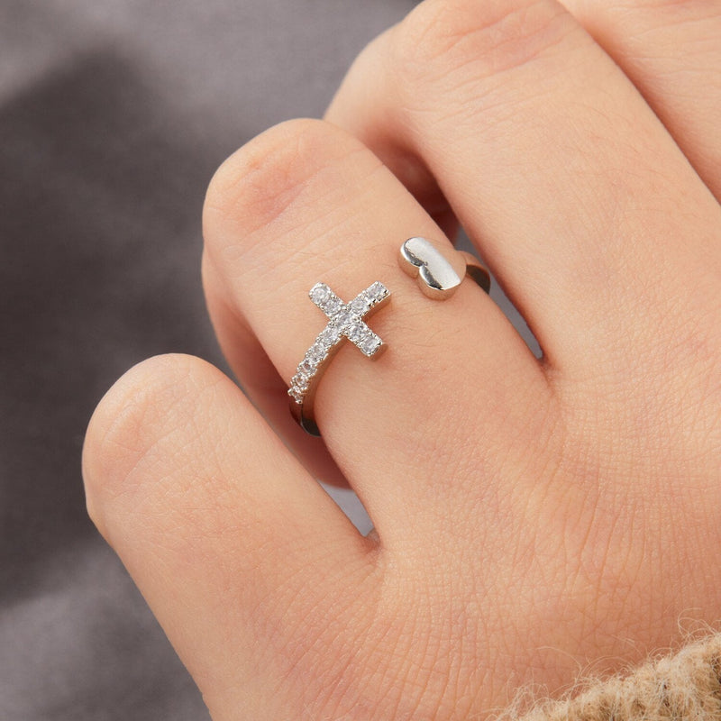 To My Daughter "Pray Through It" Heart and Cross Ring
