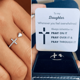 To My Daughter "Pray Through It" Heart and Cross Ring