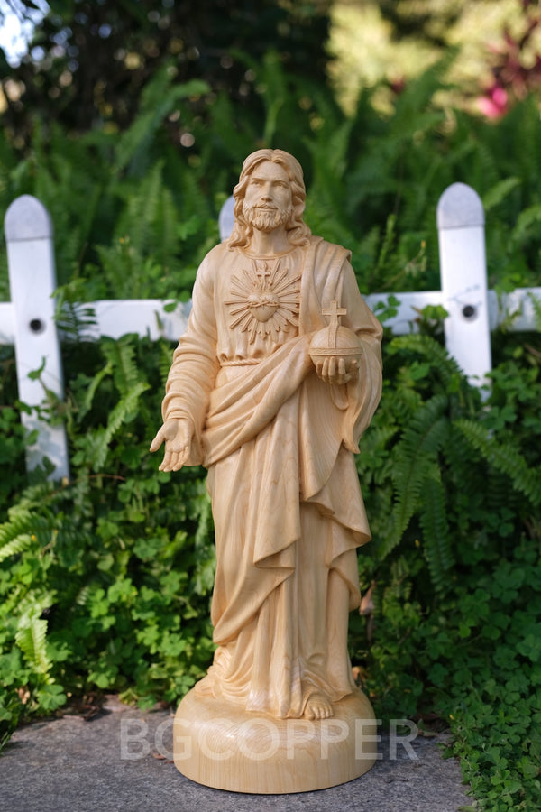 Sacred Heart of Jesus Statue Ornament, Christian Gift, Boxwood Hand Carving, Blessing of Jesus, Prayer Gift