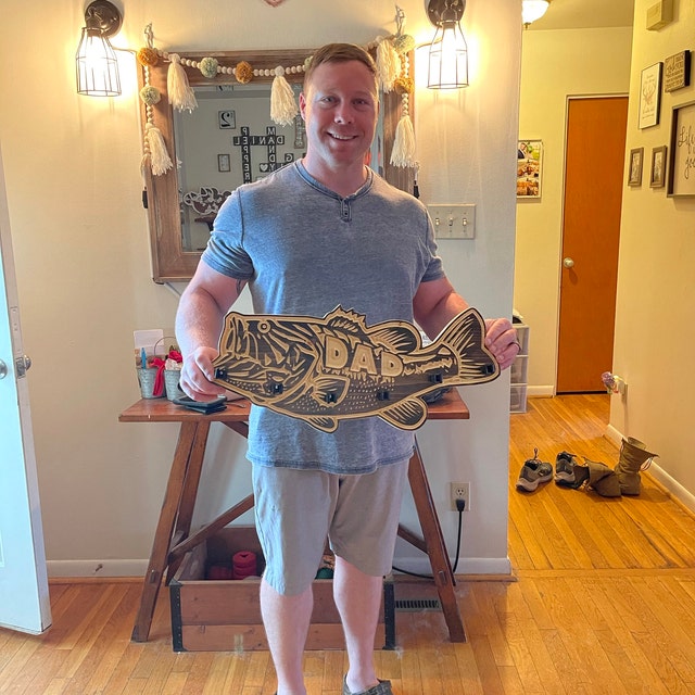 Father's Day Gift - Wood Bass Fishing Rod Holder
