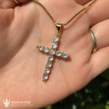 Gold cross necklace cubic zirconia diamonds, Religious Necklace - BGCOPPER