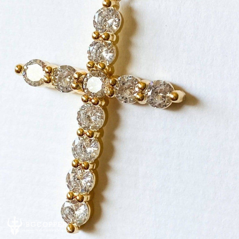 Gold cross necklace cubic zirconia diamonds, Religious Necklace - BGCOPPER