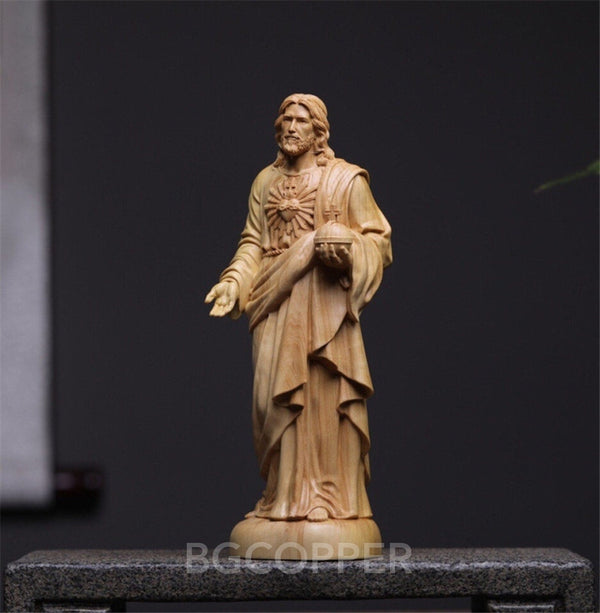 Hand Carved Southern European boxwood  Sacred Heart of Jesus