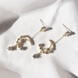 Moon and Stars Night Sky Pearl Earrings