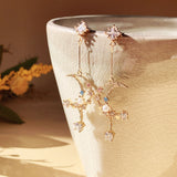 Moon and Stars Night Sky Pearl Earrings