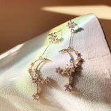 Moon and Stars Night Sky Pearl Earrings