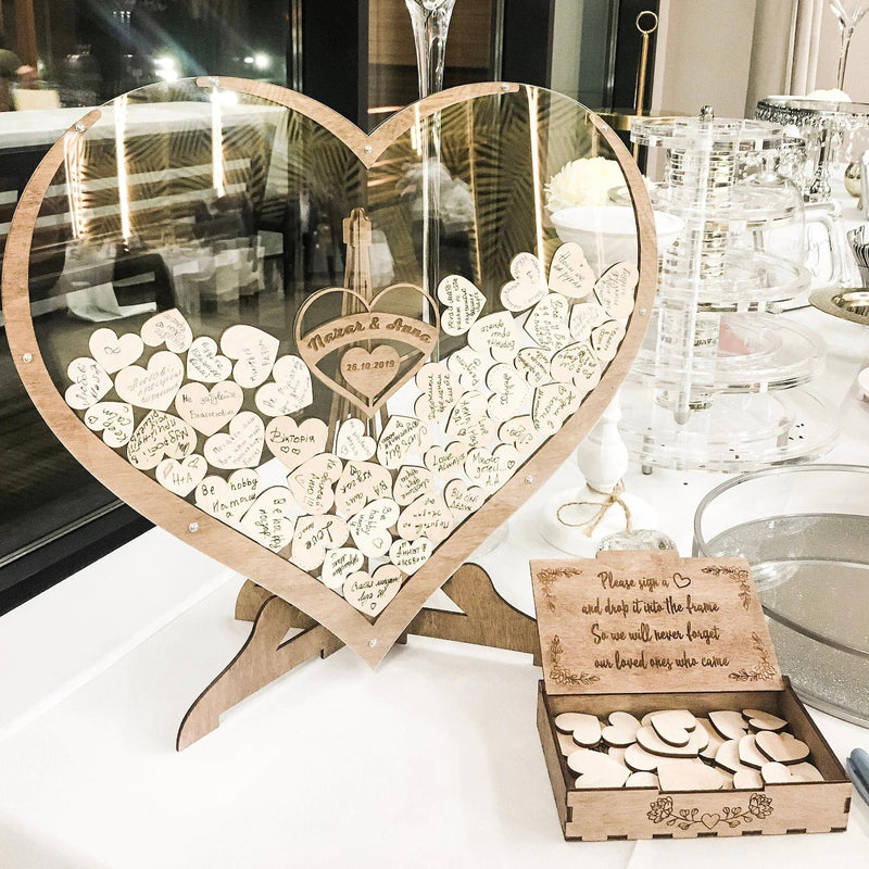 Hearts Wedding Guest Book Alternative, Custom Drop Box, Unique Wooden Boho and Rustic Wedding Decor, Anniversary
