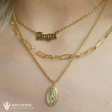 Double-sided embossed Virgin Mary oval pendant - BGCOPPER