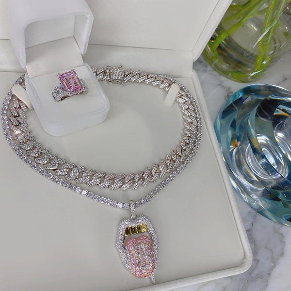 Iced Out Bling CZ Cubic Zirconia Tongue Pendant