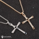 Rhinestone Cross Crystal Pendant Chain Necklace Men Jewelry - BGCOPPER