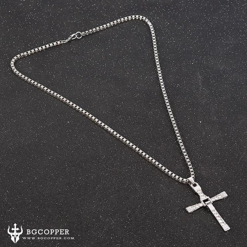 Rhinestone Cross Crystal Pendant Chain Necklace Men Jewelry - BGCOPPER