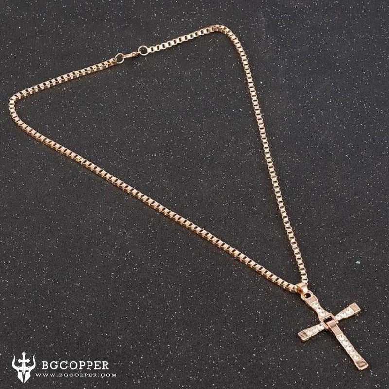 Rhinestone Cross Crystal Pendant Chain Necklace Men Jewelry - BGCOPPER